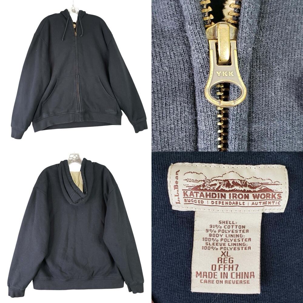 LL Bean Katahdin Iron Sherpa Lined Hoodie Sweatshirt Navy Blue Zip Men’s Size XL